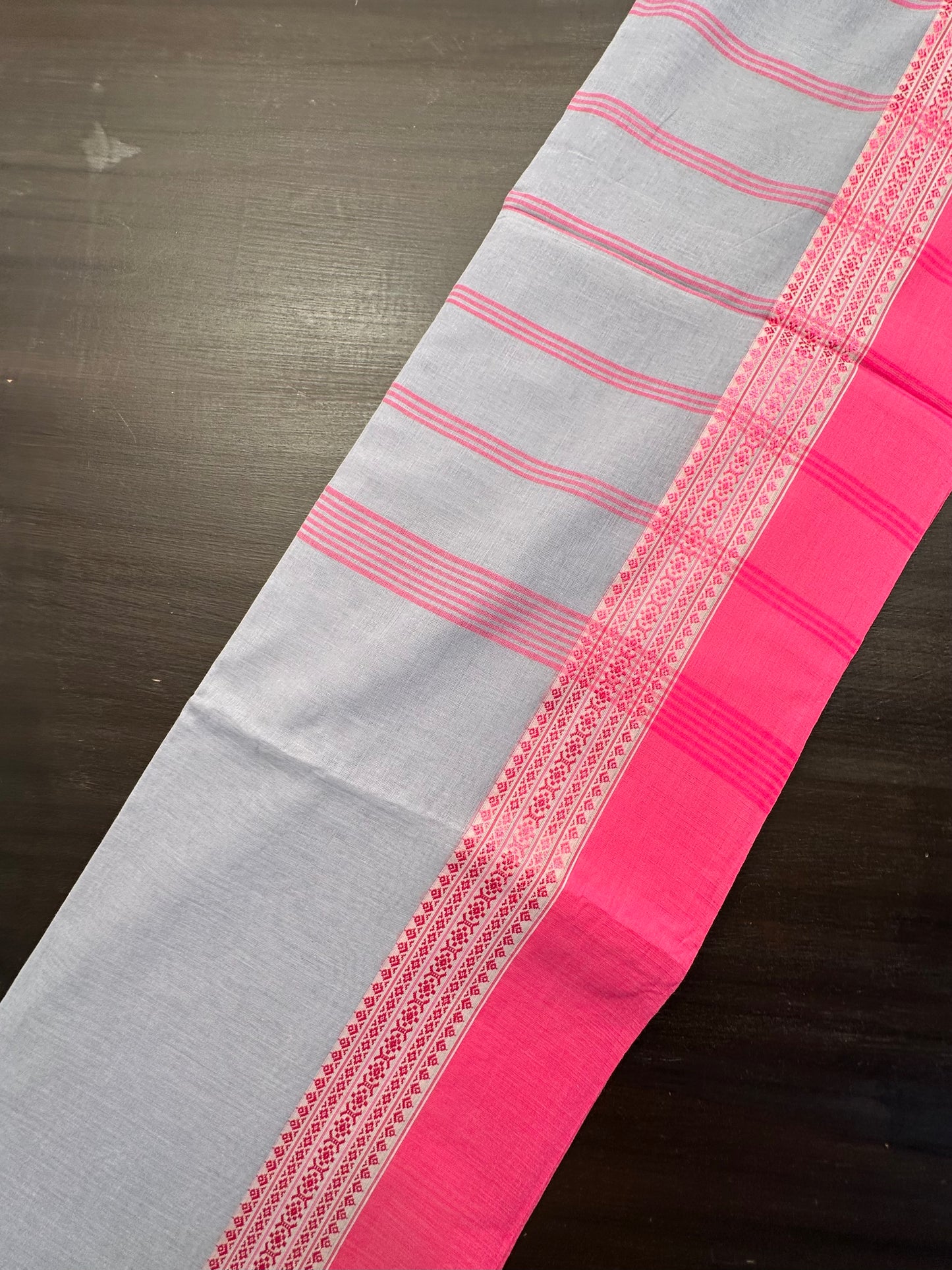 Grey-Pink Piku Bengal Cotton Saree