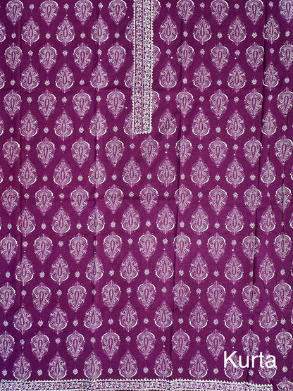 Magenta Jaipuri Necktie Cotton 3-Piece Suit