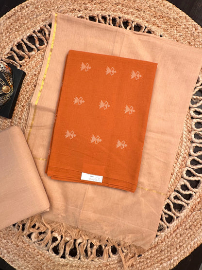 Rust-Beige Warli South Cotton 3-Piece Suit