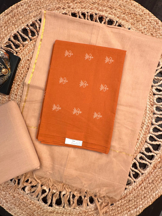 Rust-Beige Warli South Cotton 3-Piece Suit