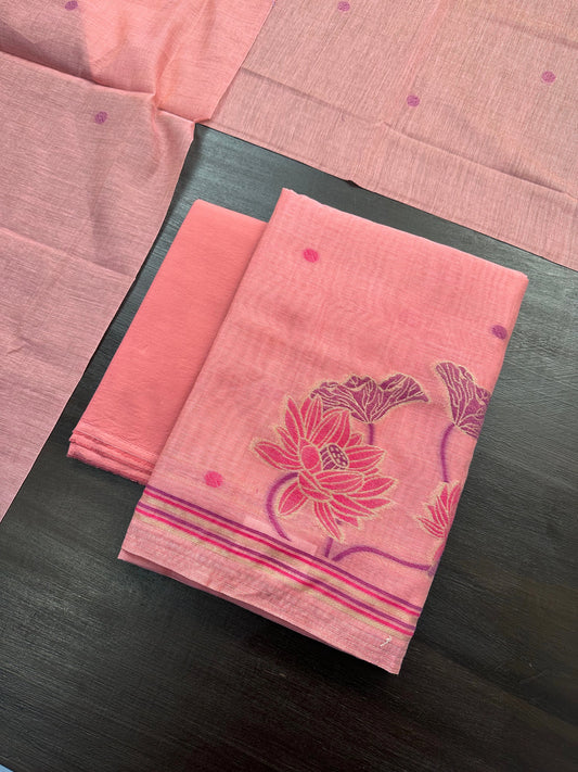 Pink Jamdani Fancy Cotton 3-Piece Suit