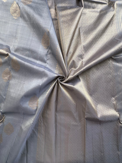 Grey Handloom Dharmavaram Pure Silk Saree