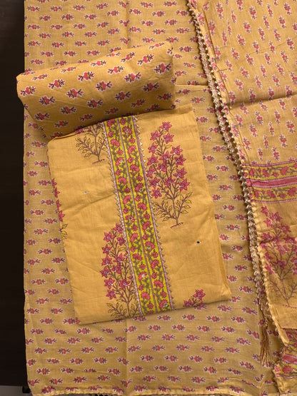 Lemon Jaipuri Necktie Cotton 3-Piece Suit