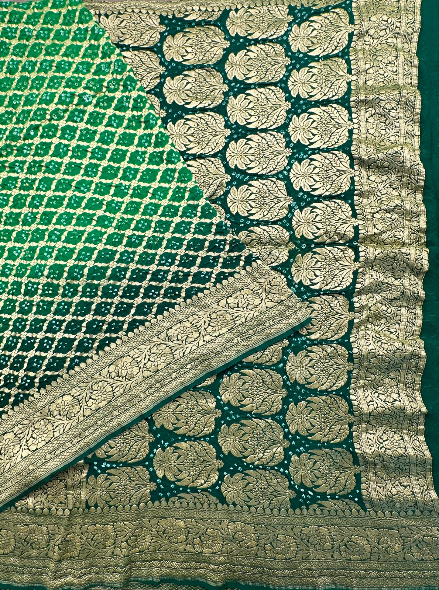 Green Gharchola Bandhej Pure Georgette Saree