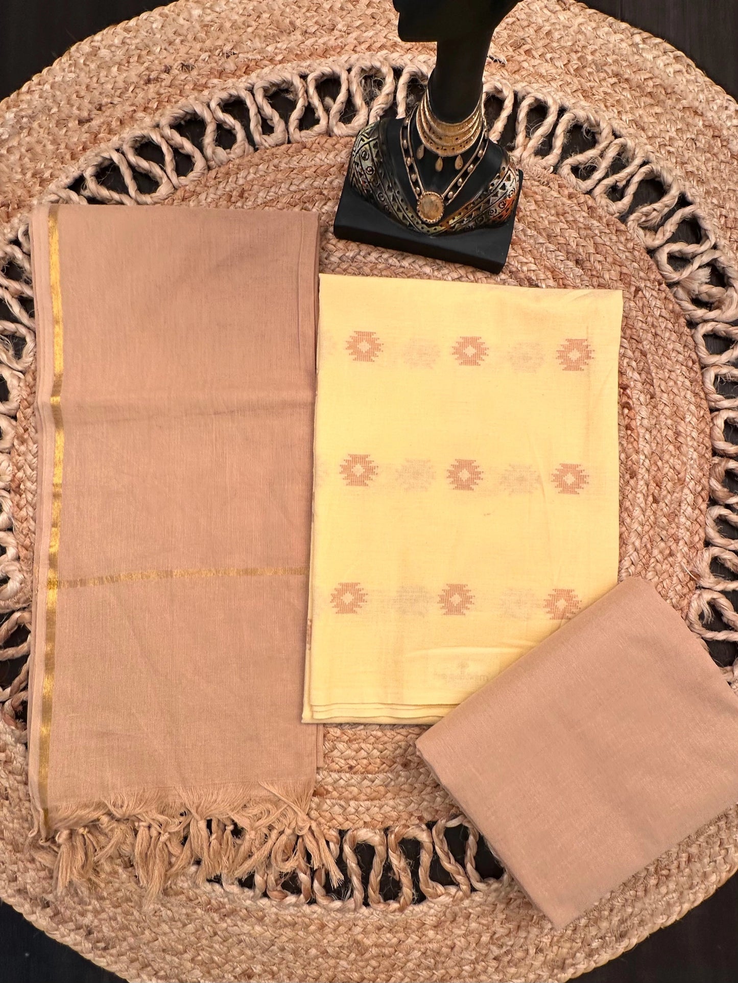 Yellow-Beige South Cotton 3-Piece Suit