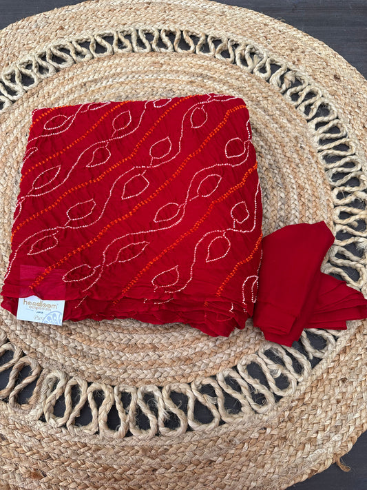 Red Bandhej Chinon Saree