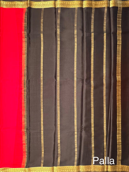 Red-Black Mysore Crepe Saree