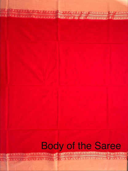 Red Piku Bengal Cotton Saree