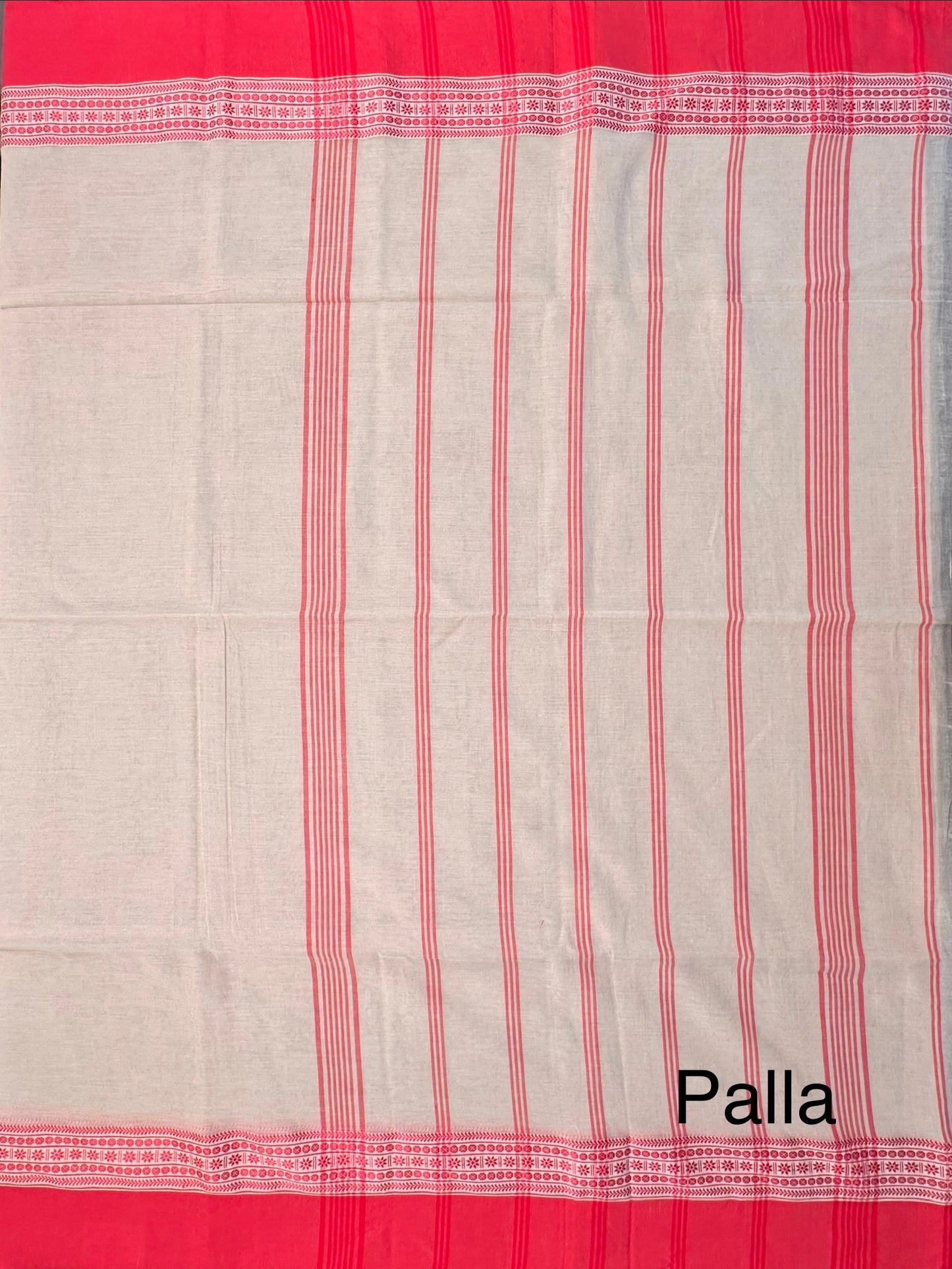 Cream-Red Piku Bengal Cotton Saree