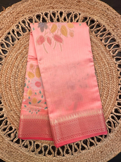 Peach Vishakha Pure Silk Saree