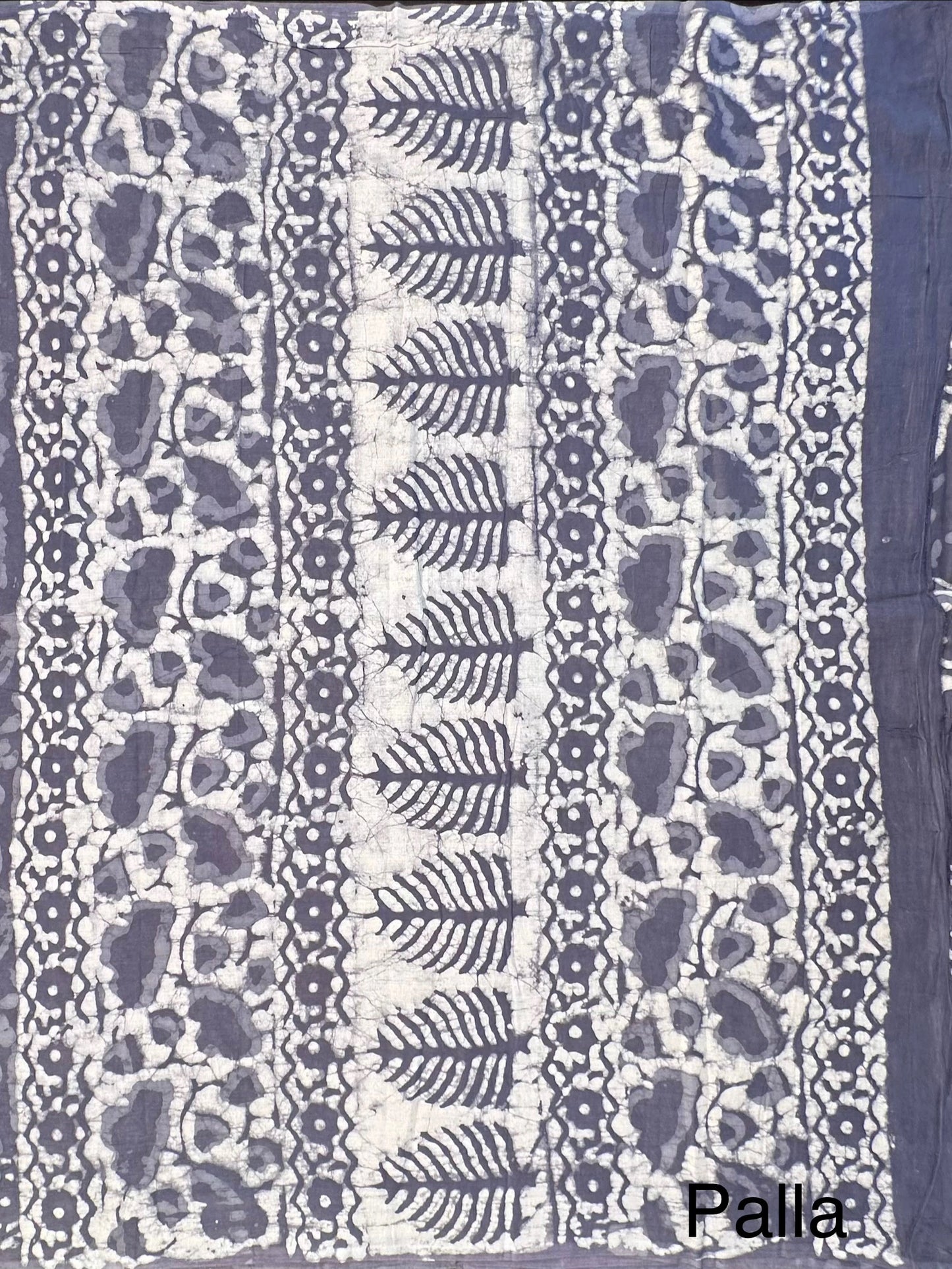 Bluish Grey Hand Block Print Pure Cotton Saree