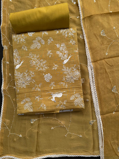 Mehndi Green Pure Cotton 3-Piece Suit