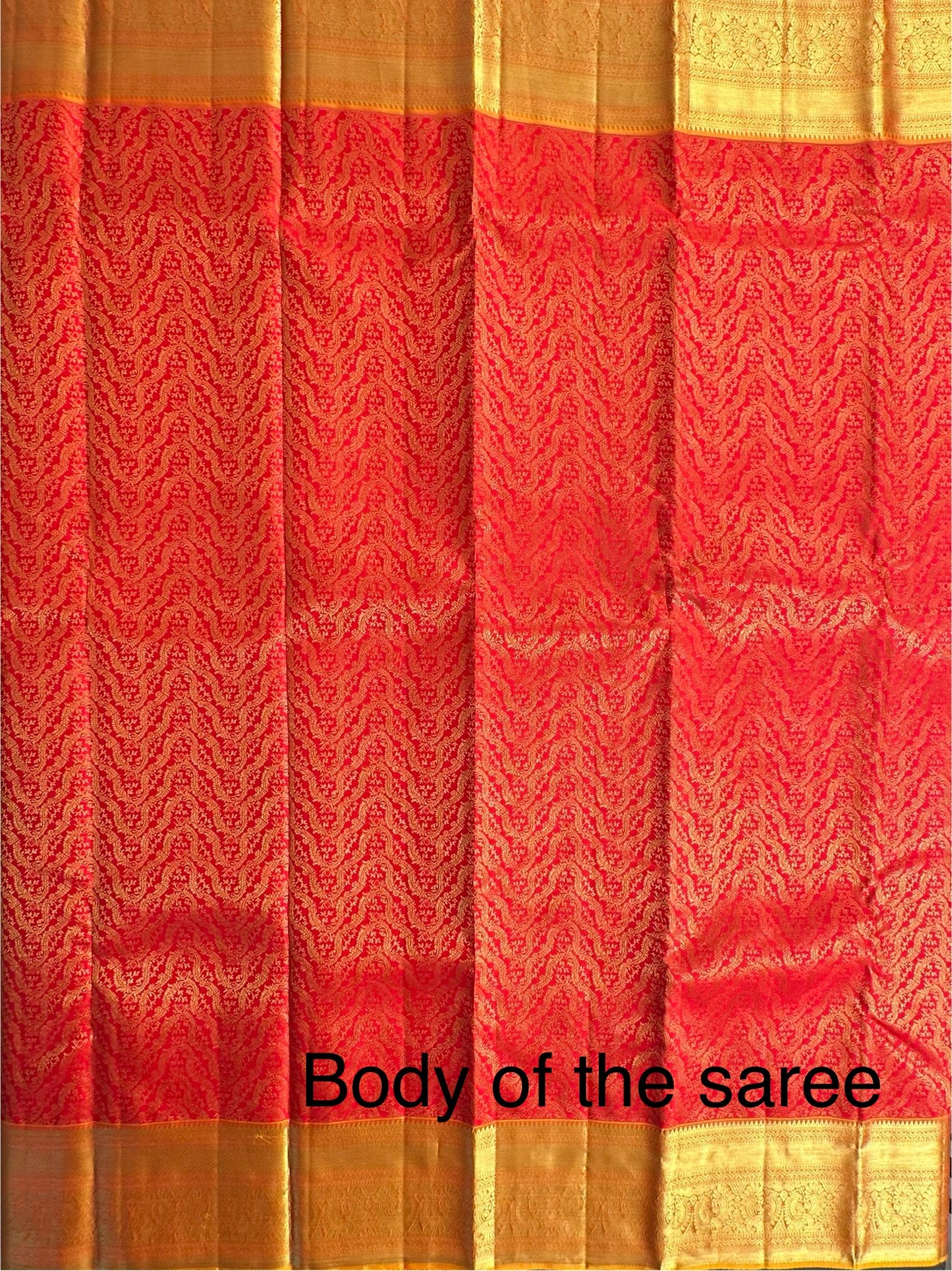 Red-Mustard Handloom Kanjivaram Jamawar Pure Silk Saree