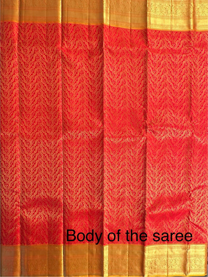 Red-Mustard Handloom Kanjivaram Jamawar Pure Silk Saree