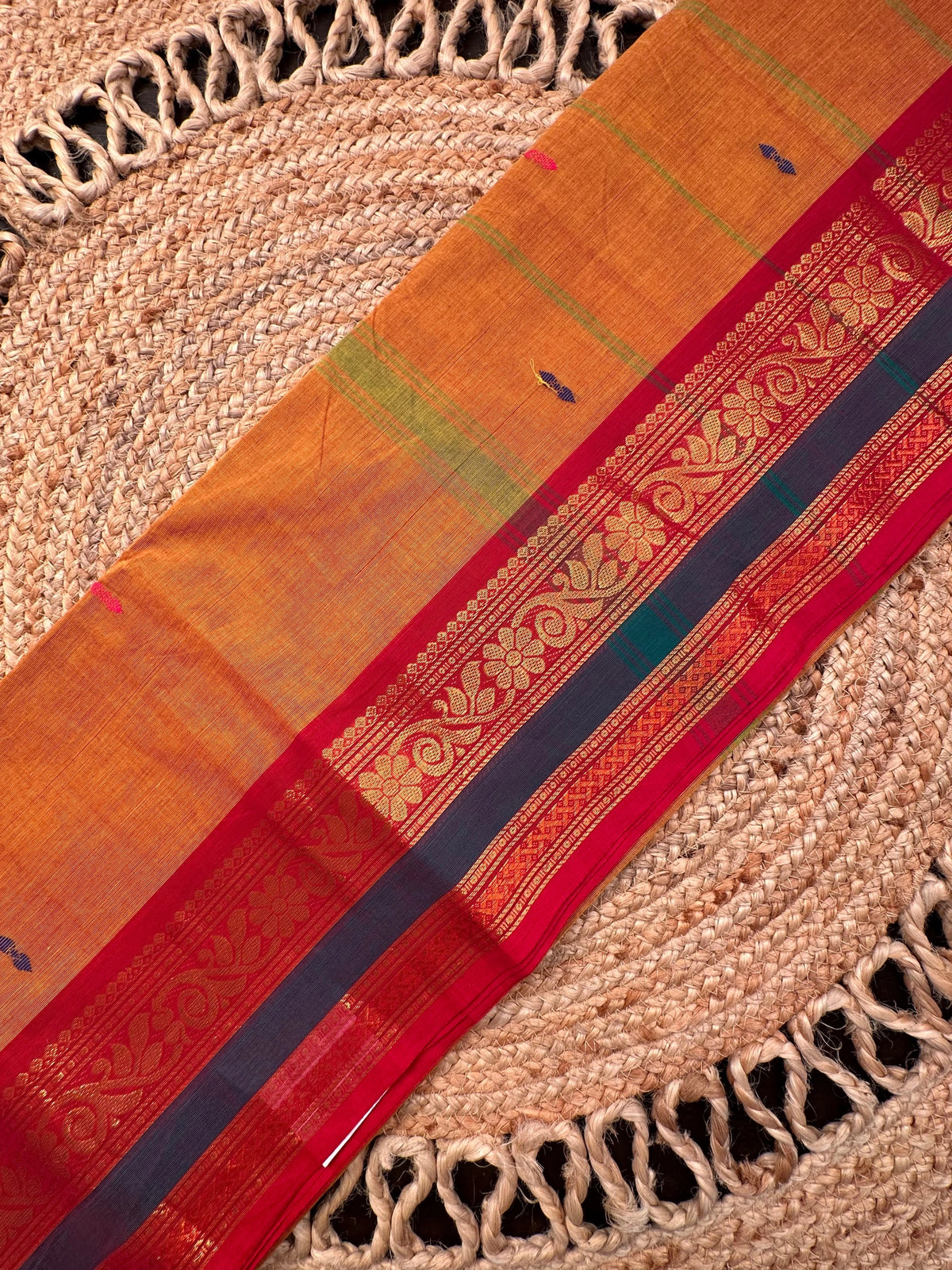 Mustard-Red Narayanpet Cotton Saree