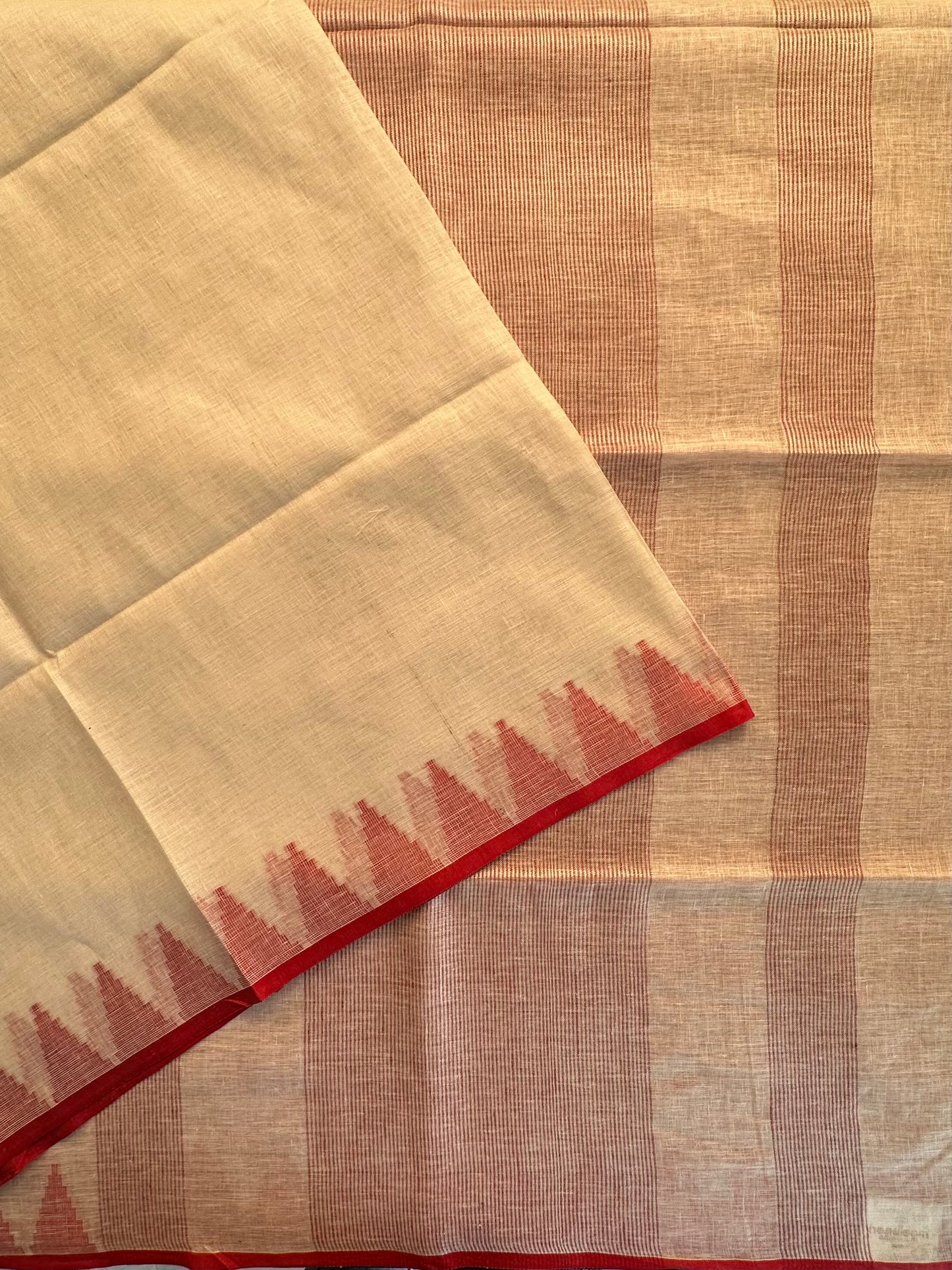 Off White-Red Linen Saree