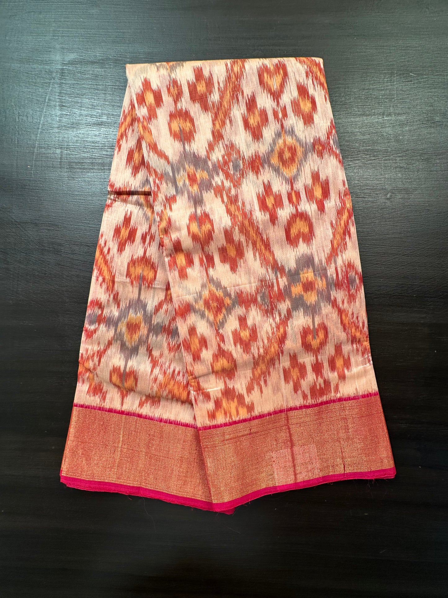 Beige Ikkat Kosa Cotton Silk Saree
