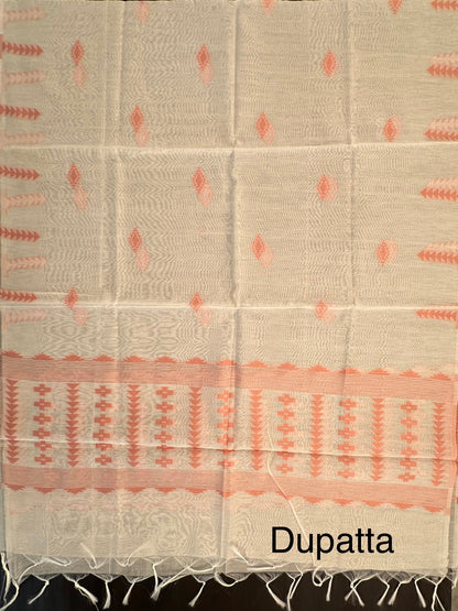 Peach Jacquard Unstitched Cotton Suit