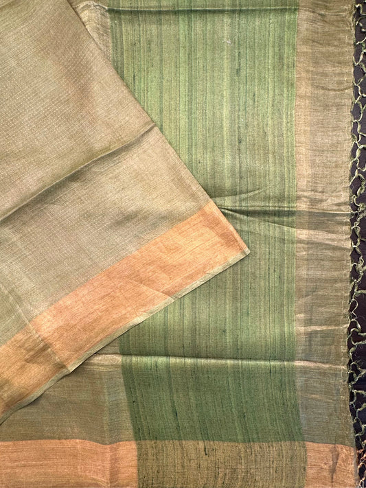 Mehendi Green Emboss Pure Tissue Silk Saree