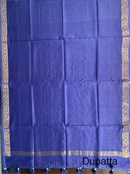 Navy Blue Handloom Chanderi Suit