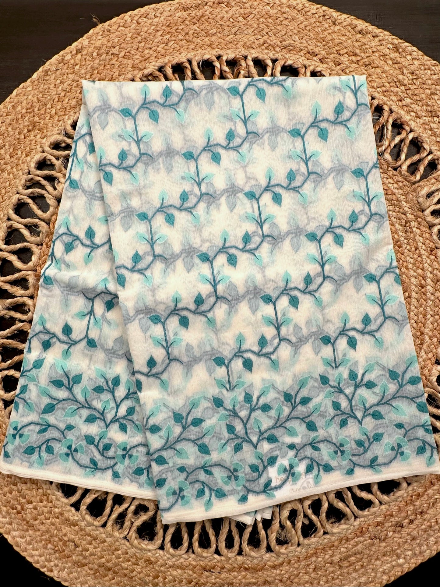 Off White- Sea Green Jamdani Fancy Cotton Saree