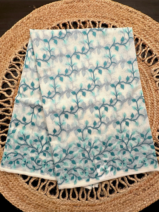 Off White- Sea Green Jamdani Fancy Cotton Saree
