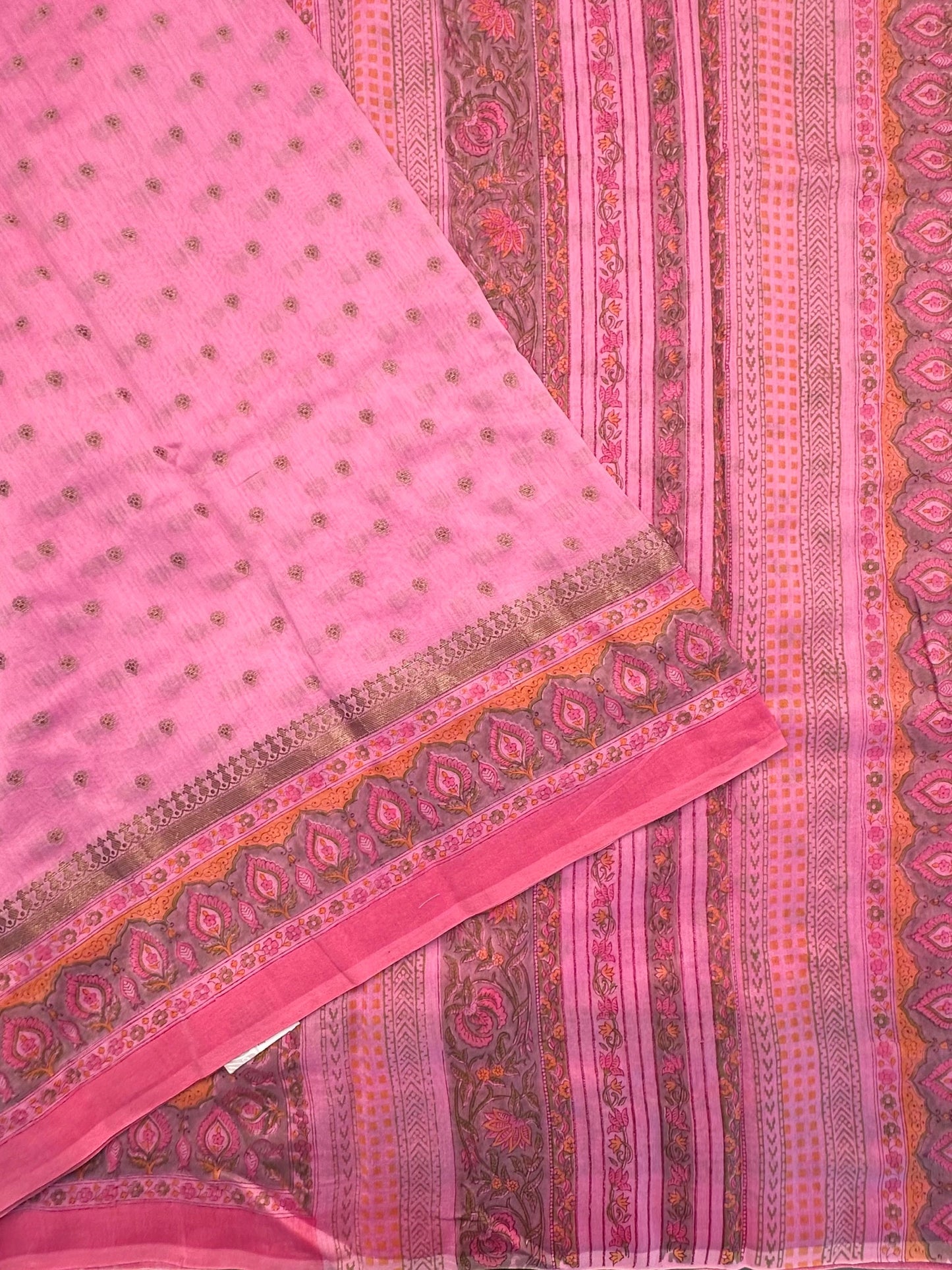Pink Chanderi Saree with Hand Block Print