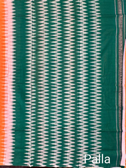 B.Green-Mustard Ikkat Cotton Saree