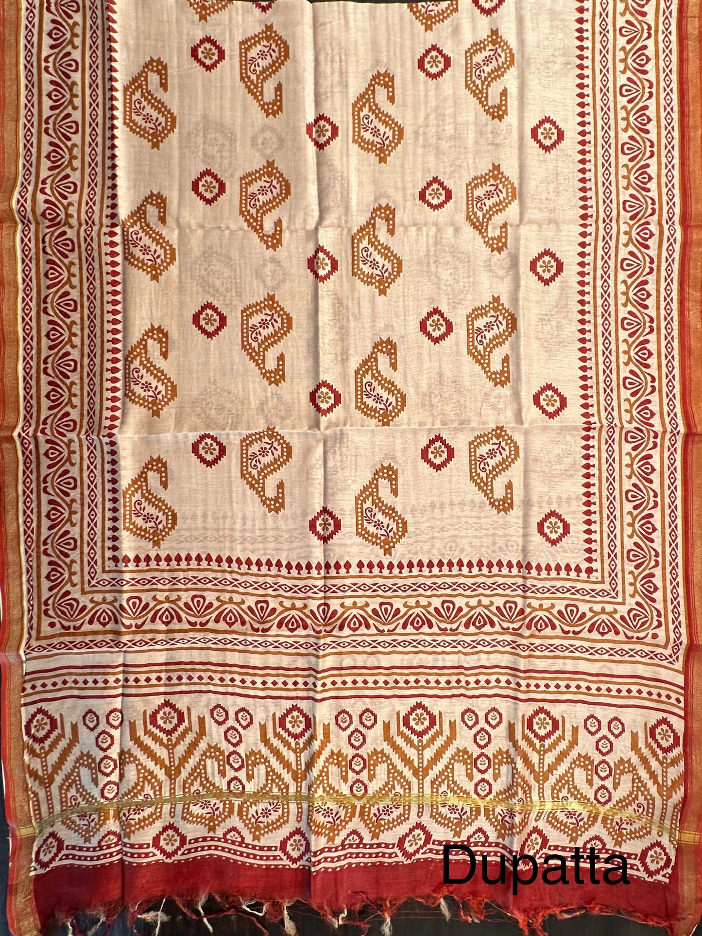 Beige-Rust Printed Chanderi 3-Piece Unstitched Suit