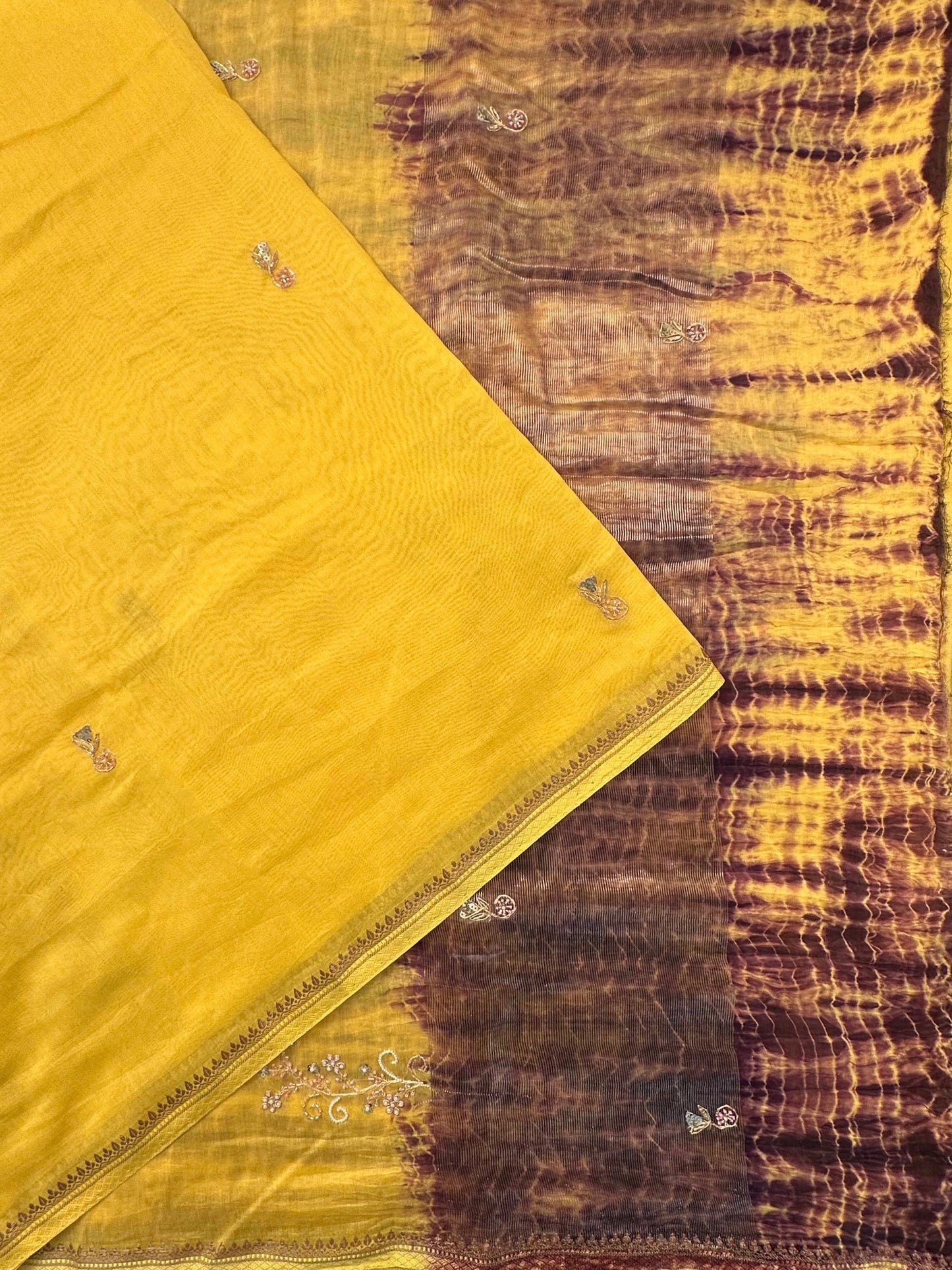 Yellow Chanderi Saree With Hand Work
