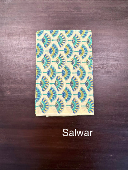 Green Chanderi Hand Block Printed 3-Piece Unstitched Suit
