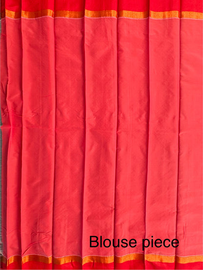 White Red Doodh Aalta Pure Cotton Saree