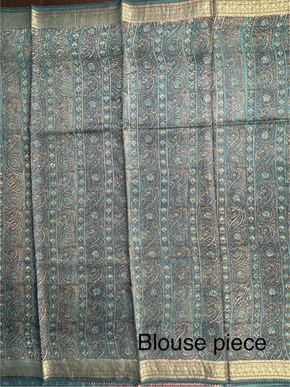 Turquoise Blue Muga Silk Saree