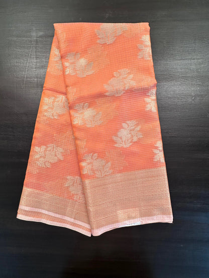 Orange Arvita Kota Doria Fancy Cotton Saree