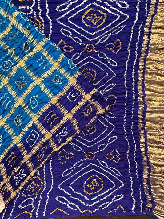 Firozi-Blue Gharchola Bandhej Gajji Silk Saree