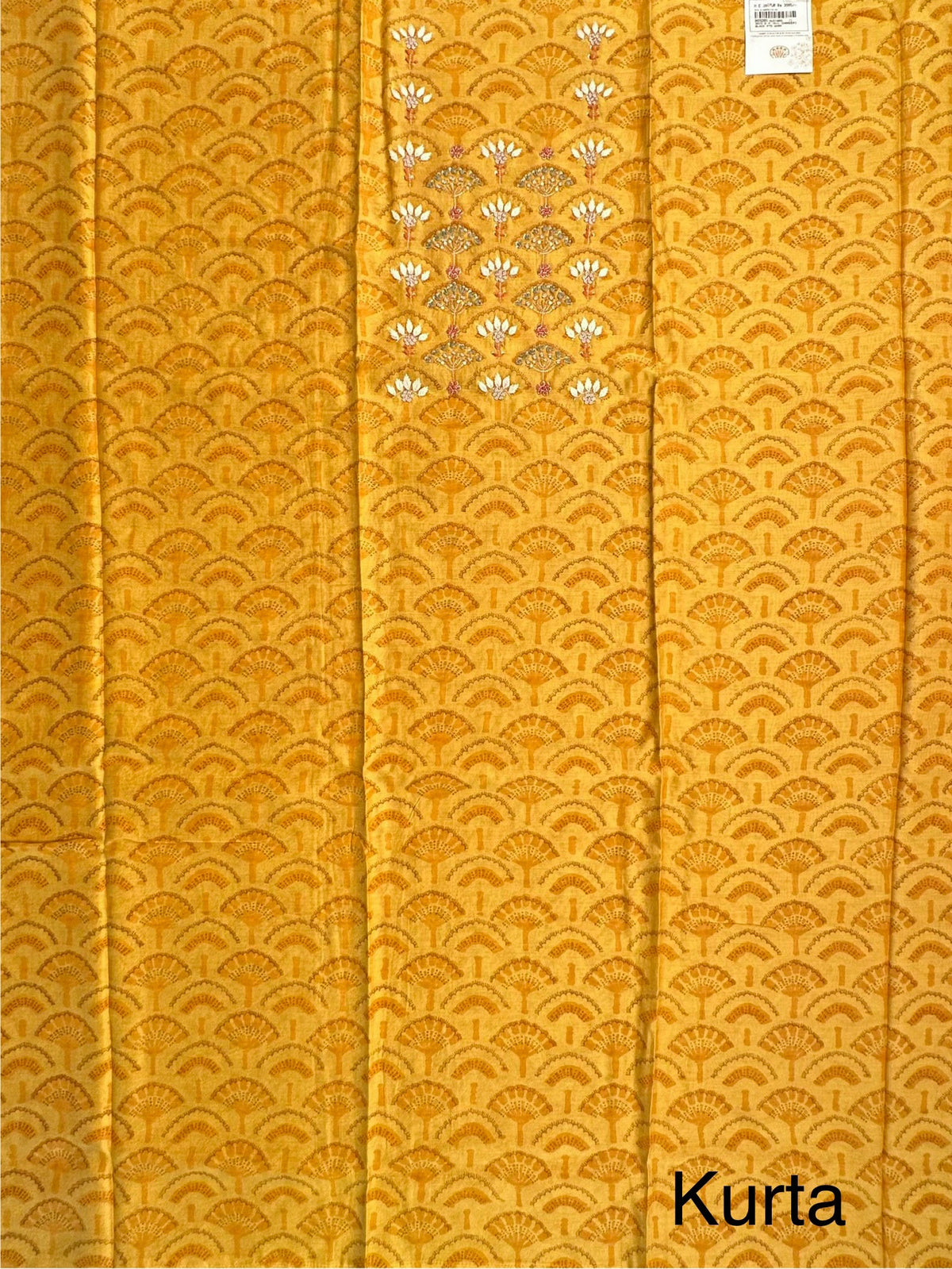 Mustard Chanderi Hand Block Printed 3-Piece Unstitched Suit