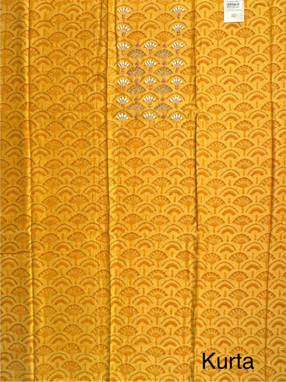 Mustard Chanderi Hand Block Printed 3-Piece Unstitched Suit