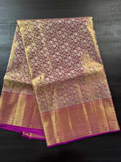 Purple Handloom  Jamawar Pure Tissue Silk Saree