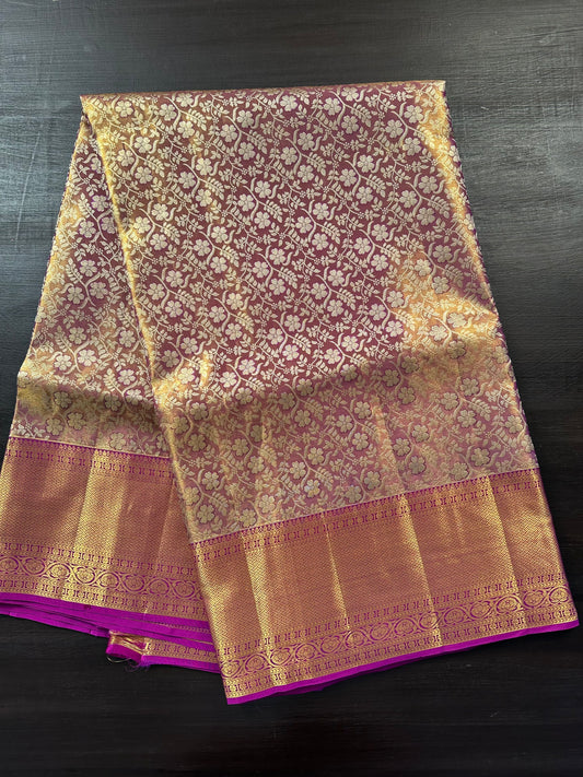 Purple Handloom  Jamawar Pure Tissue Silk Saree