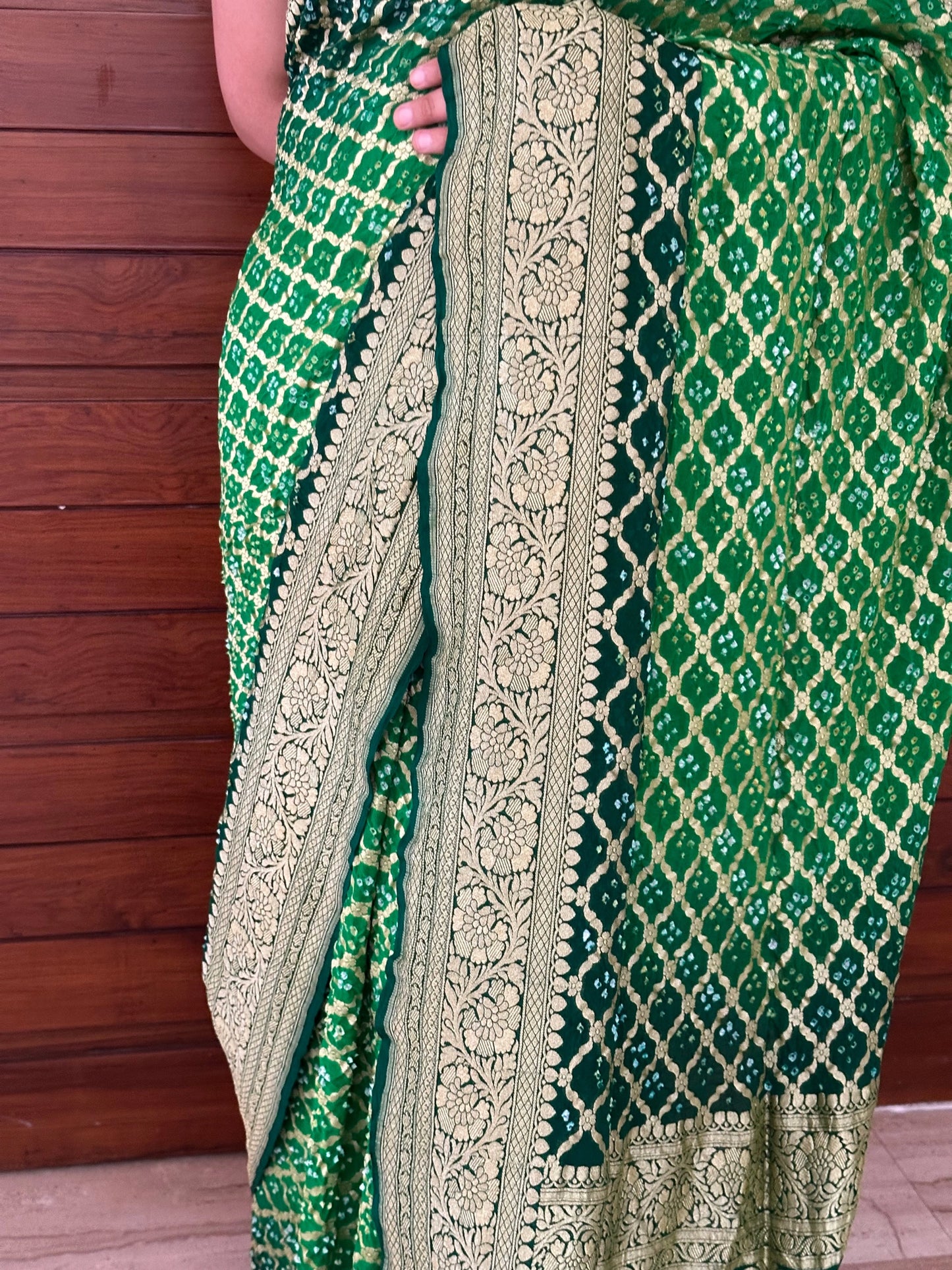 Green Gharchola Bandhej Pure Georgette Saree