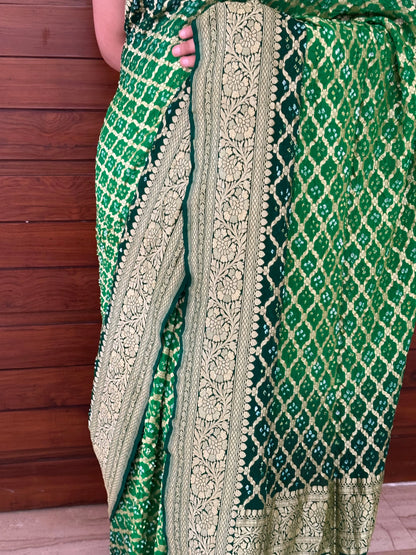Green Gharchola Bandhej Pure Georgette Saree