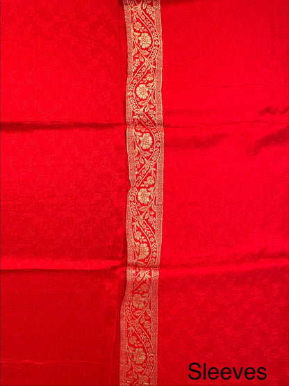Red Artificial Crepe Unstitched 3-Piece Suit