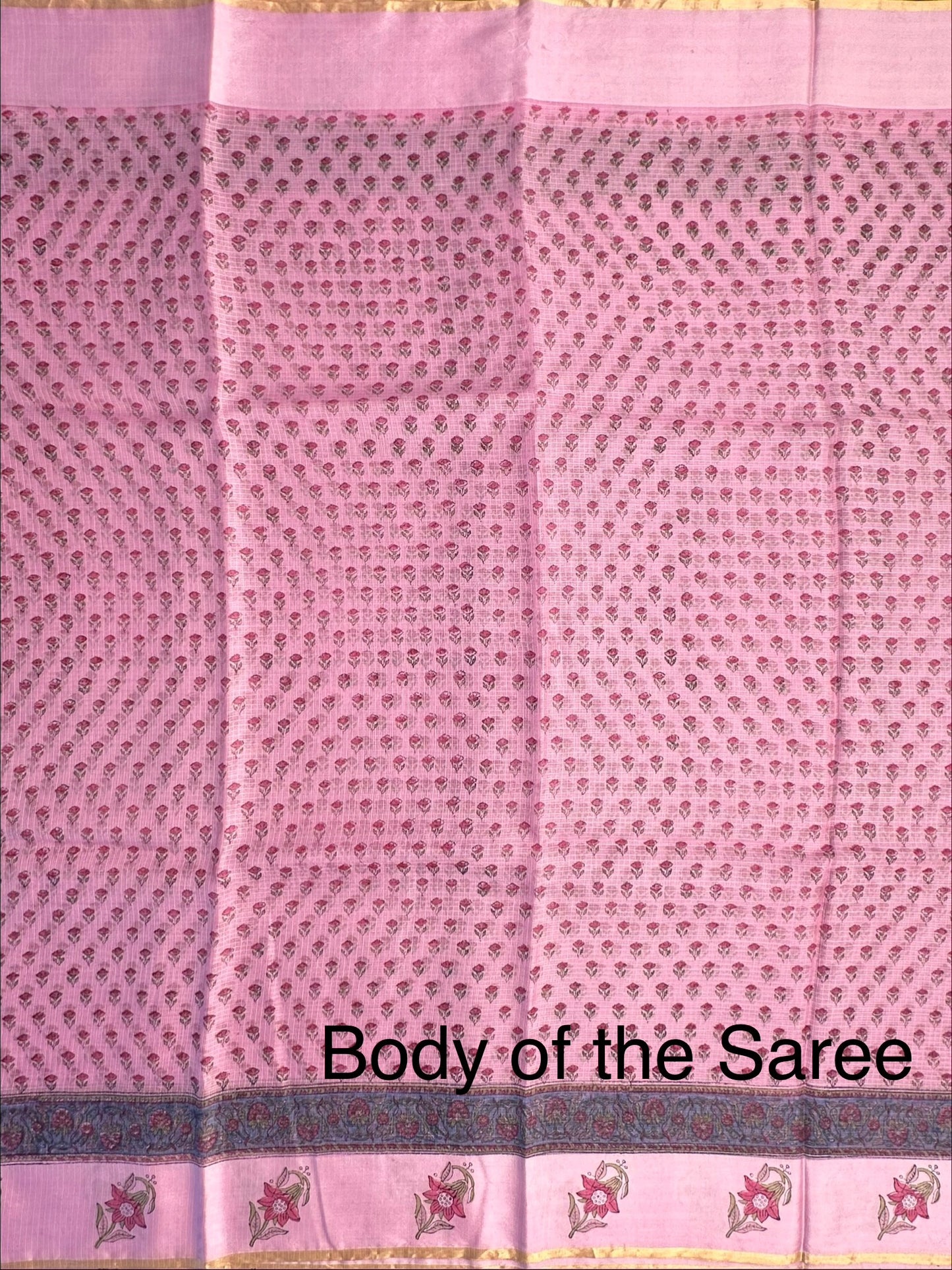 Pink Hand Block-Print Pure Kota Doria Silk Saree