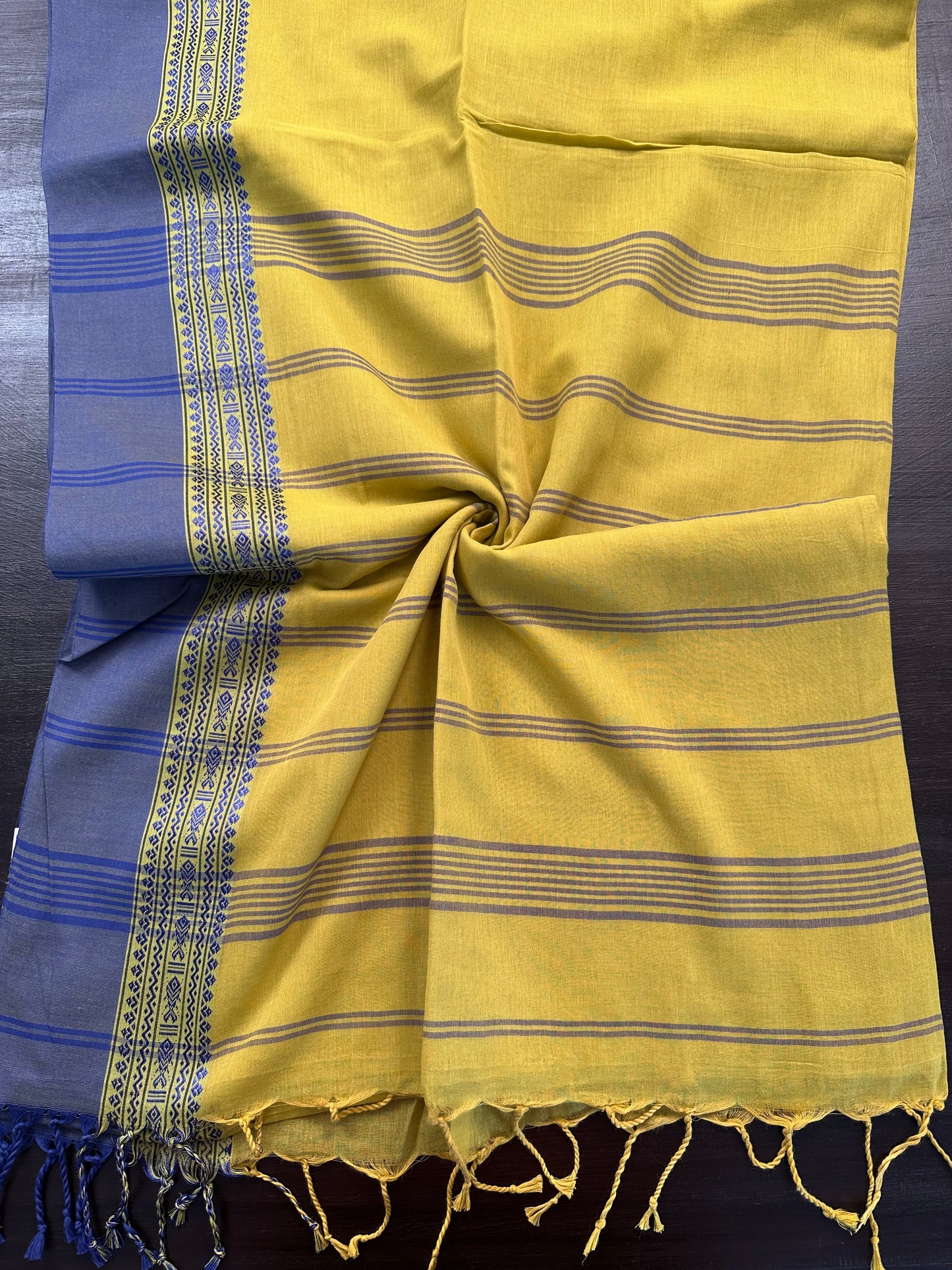 Olive Green-Blue Tripura Cotton Saree