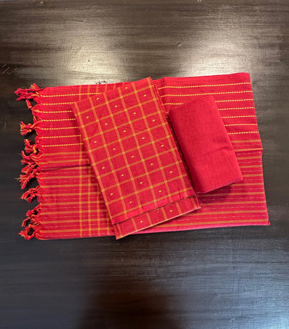 Maroon Checkered Handloom Cotton Suit