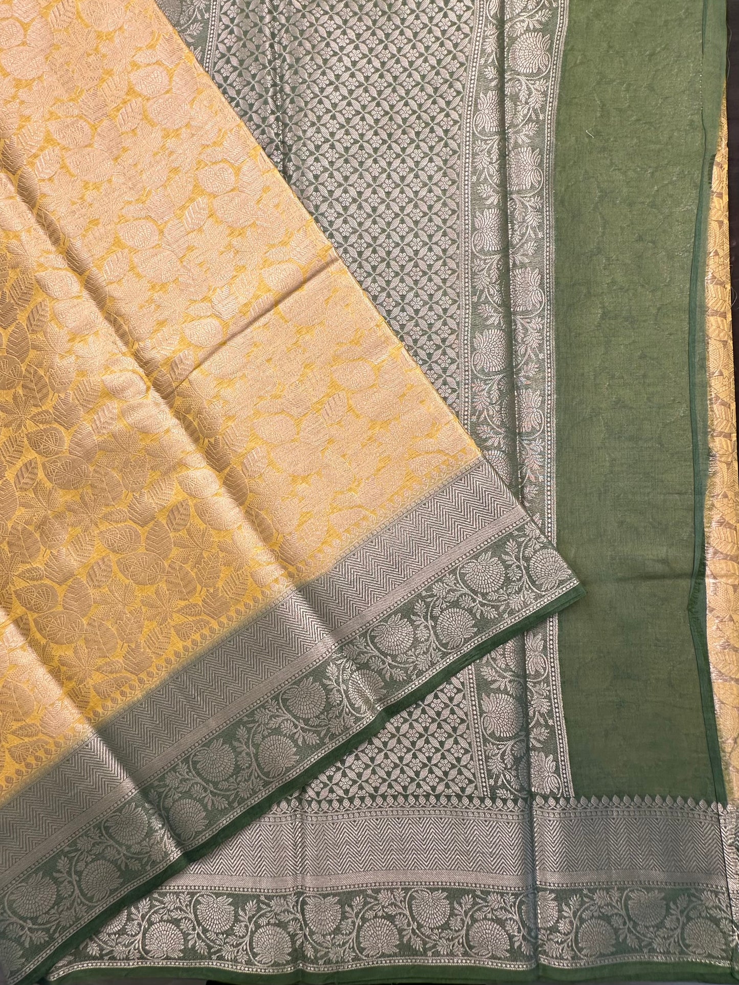 Mustard-Bottle Green Vartika Tissue Saree