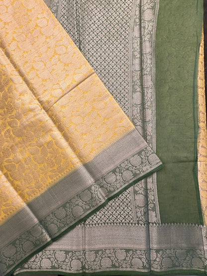 Mustard-Bottle Green Vartika Tissue Saree