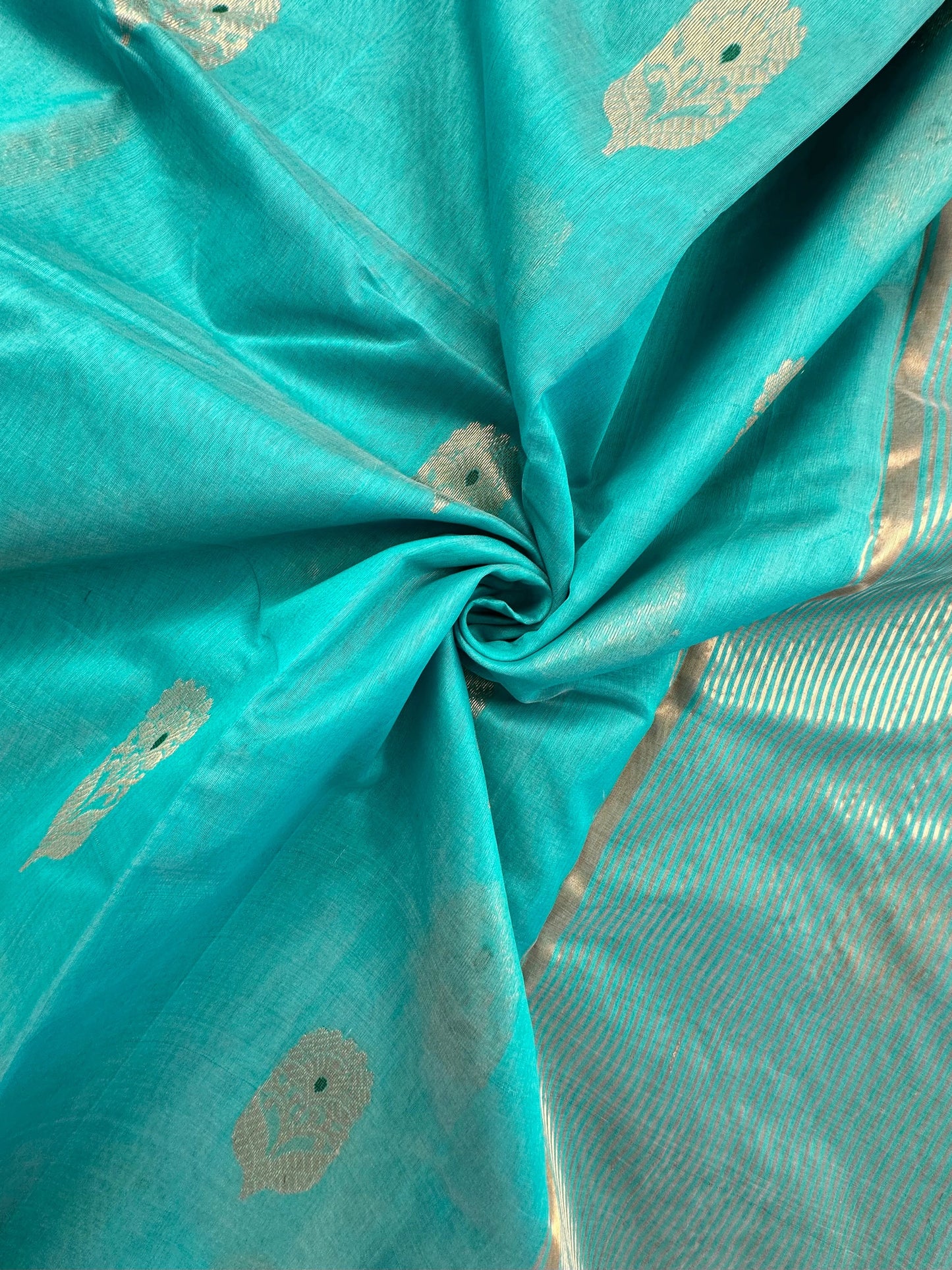 Sea Green Pure Chanderi Saree