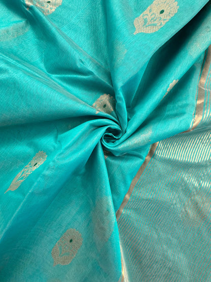 Sea Green Pure Chanderi Saree