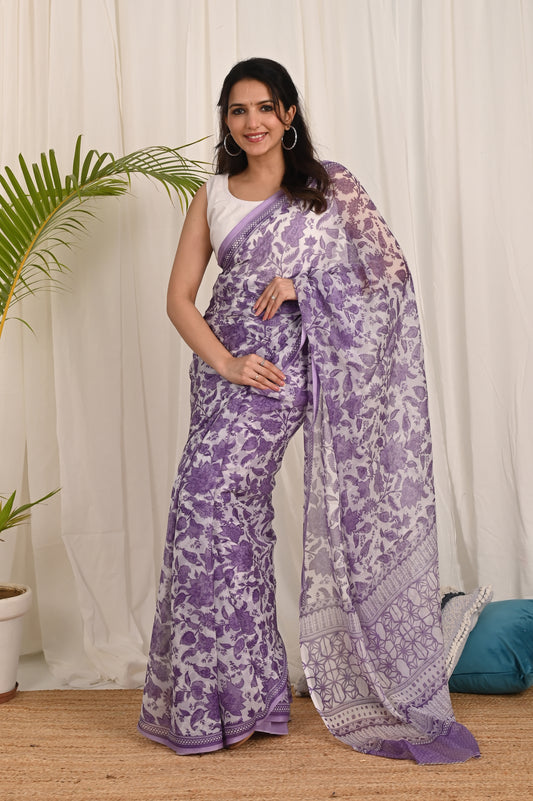 Floral Print  Pure Chiffon  Saree